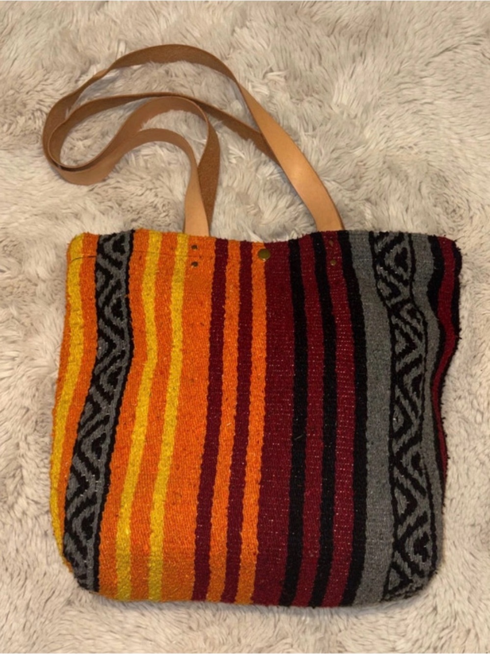 Southwest Multicolor Stripe Tote Bag - Orange & Red